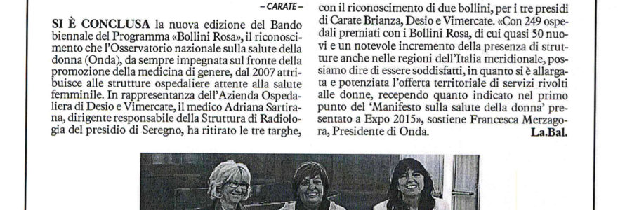 Salute della donna, due “bollini” ai nostri medici.