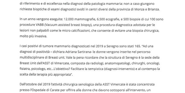 Mammografie eseguite presso il centro di Seregno